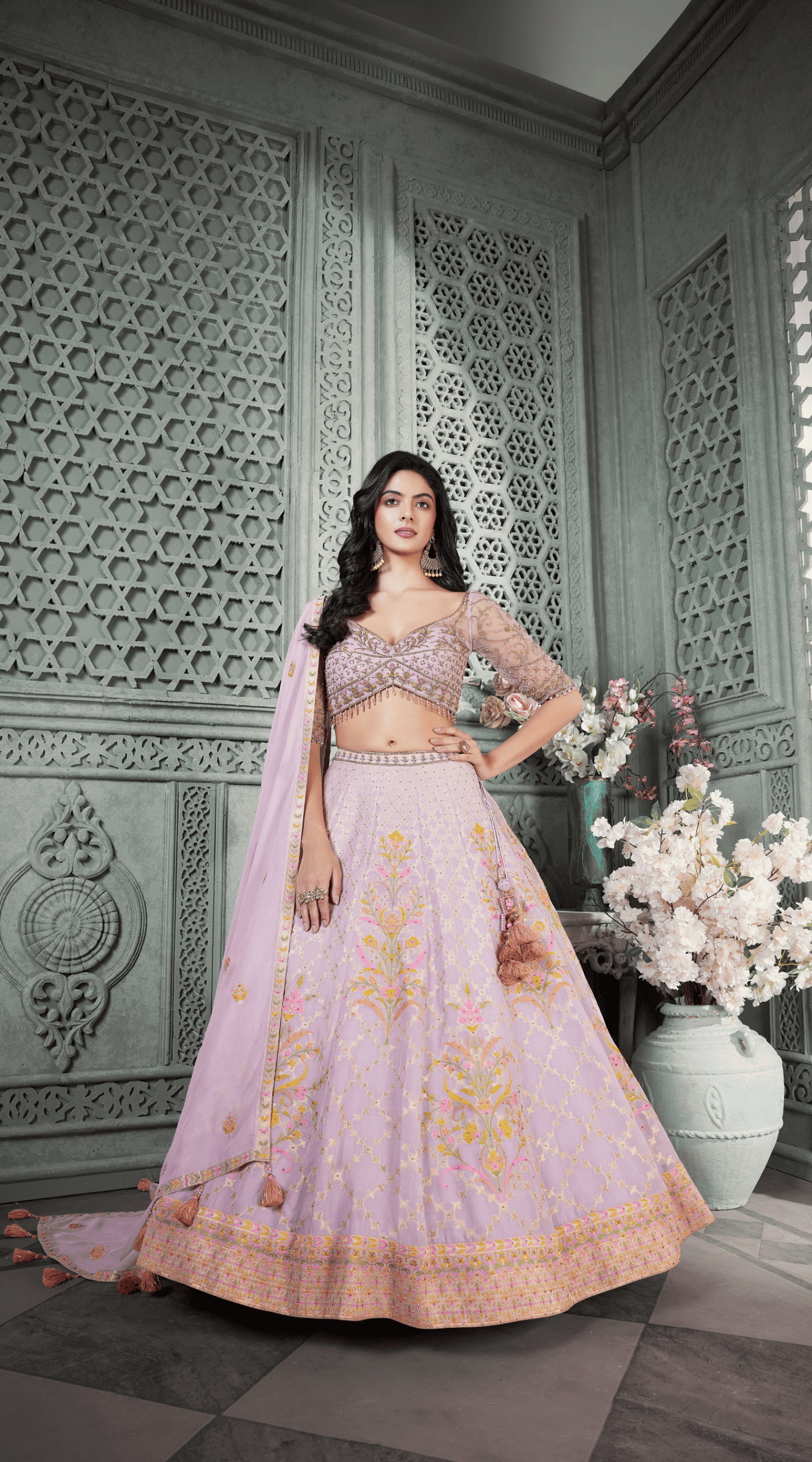 Lilac Embroidered Wedding Lehenga Choli