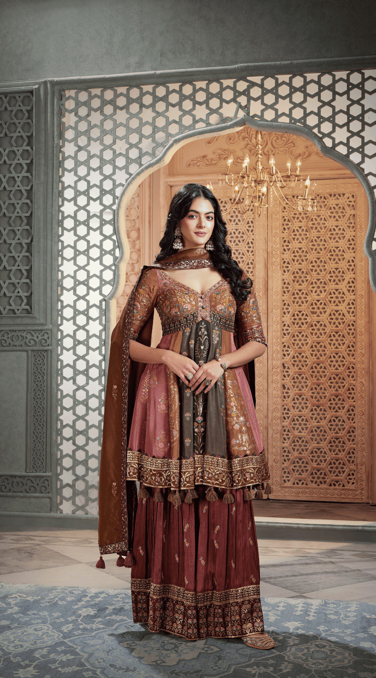 Multi-Colour Hand Embroidery Plazzo Silk Suit