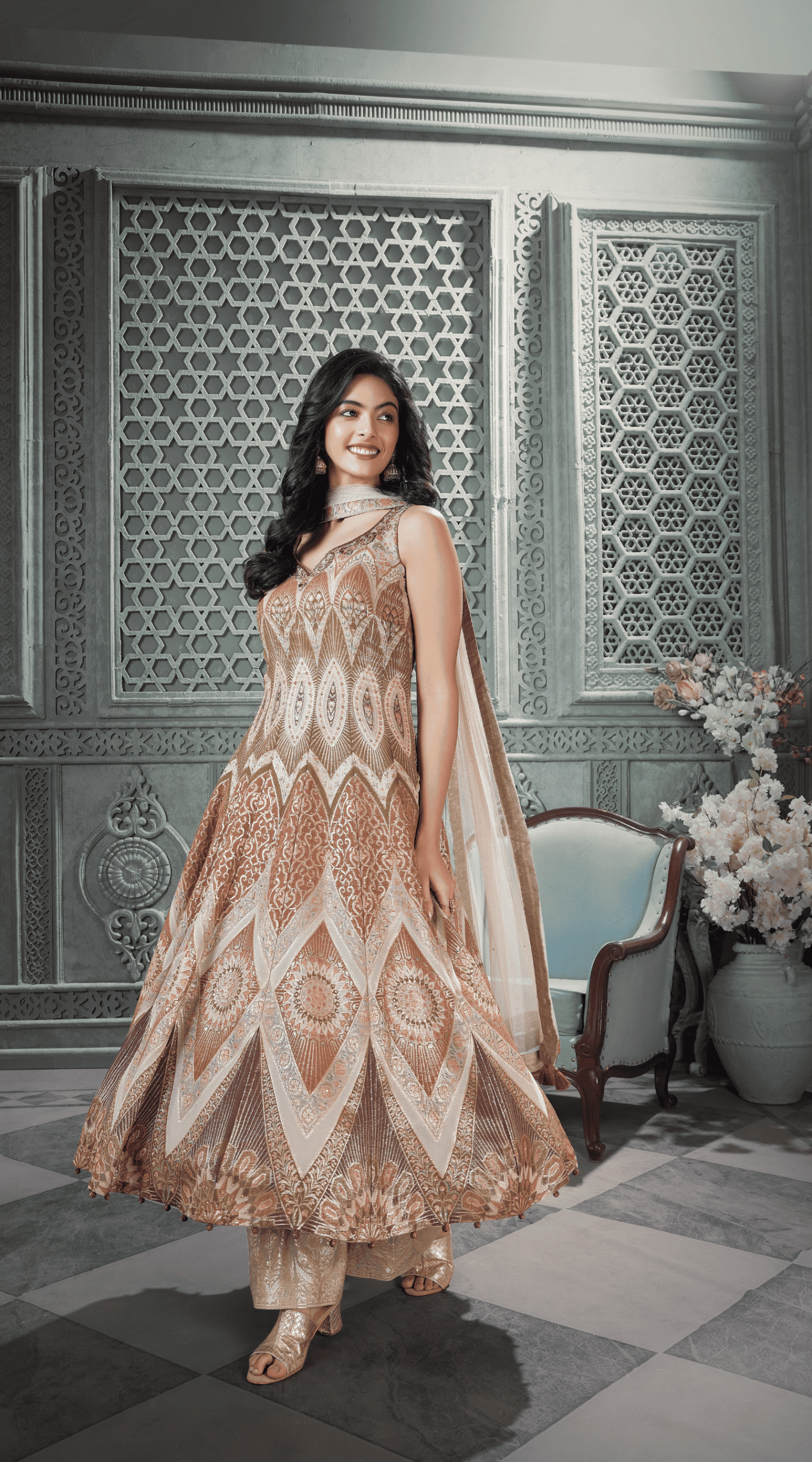 Enchanting Organza Beige Palazzo Salwar Suit