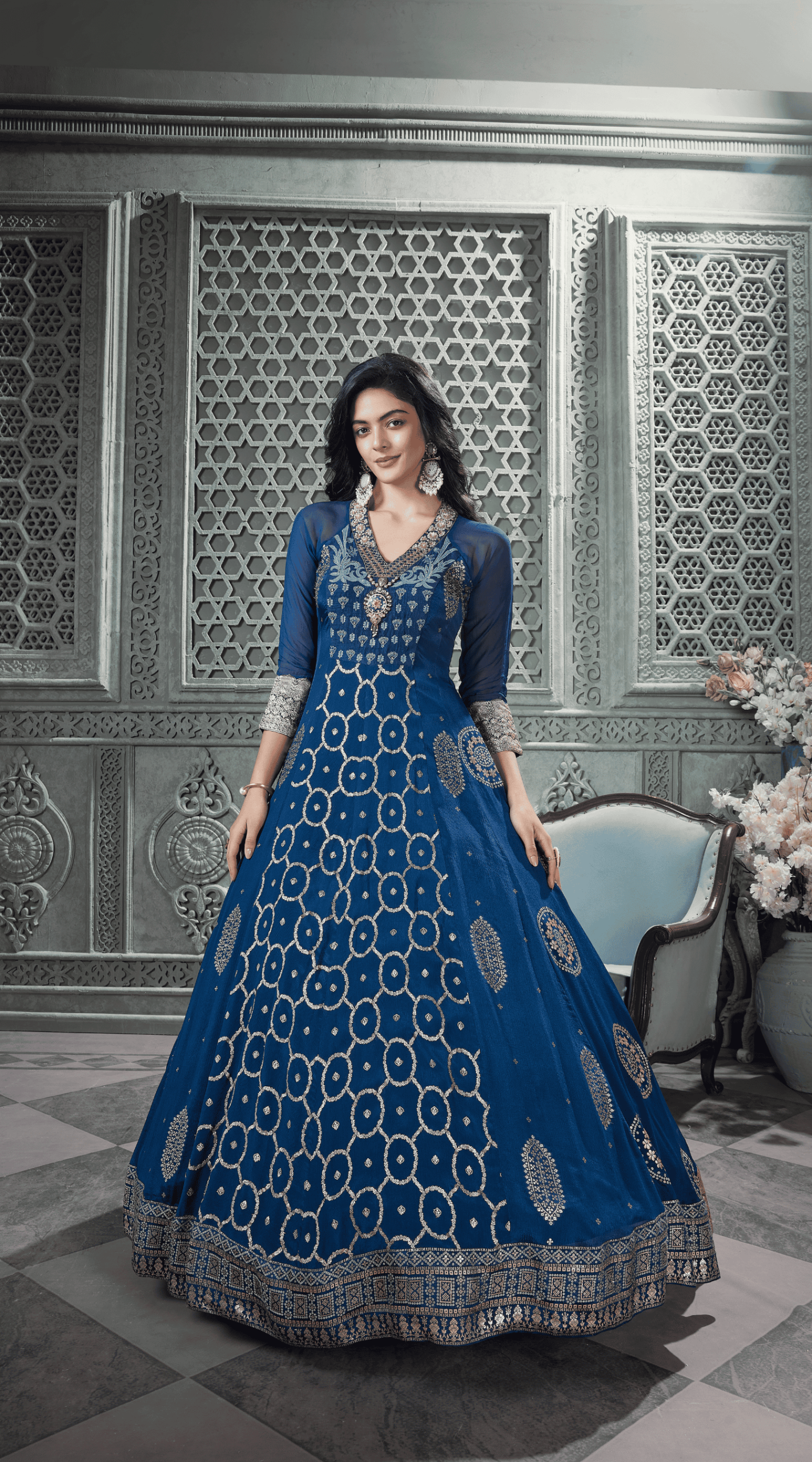 Blue Wedding Wear Lehanga Style Salwar Kamees